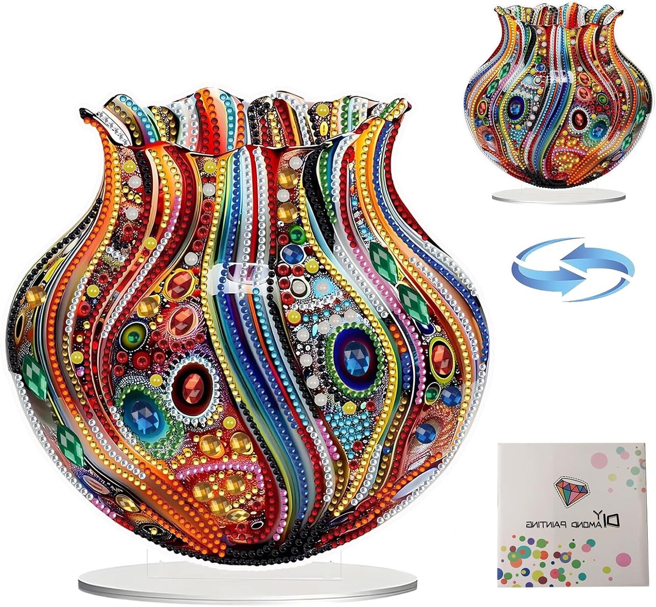 DIY 5D Diamond Painting Kit – Special Shaped Stand-Up Acrylic Tabletop Ornament, Double-Sided Diamond Art Craft for Adults, Teens & Beginners (Vase)